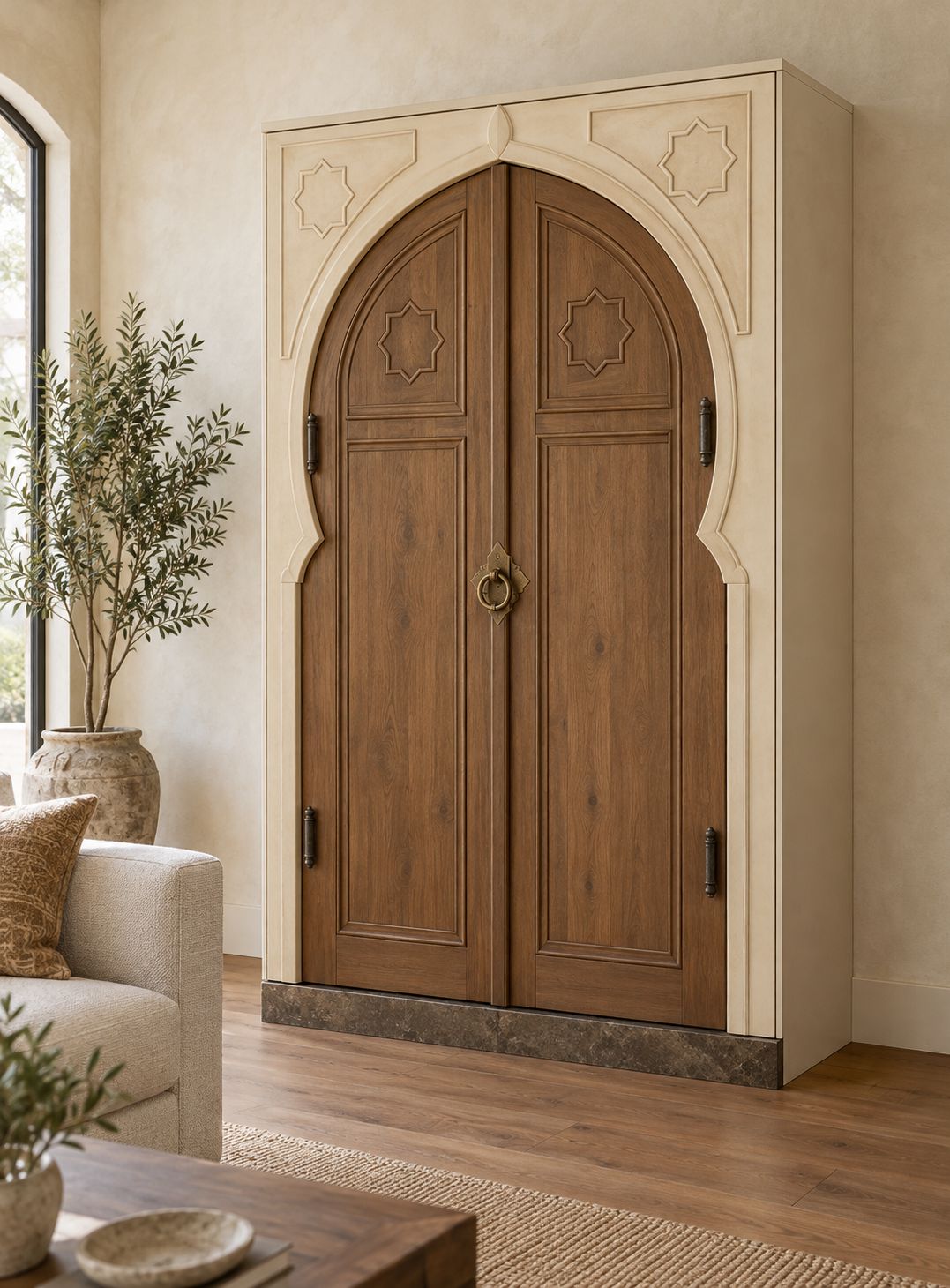 Arched Moroccan-style wood door